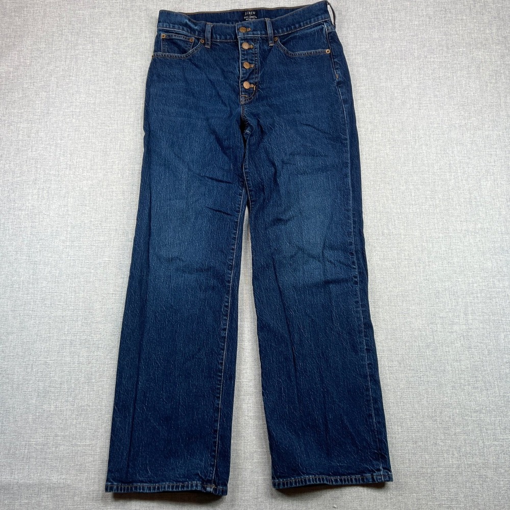 J. Crew‎ Jeans Curvy Full Length Wide Leg Button Fly Dark Wash Women's Size 28